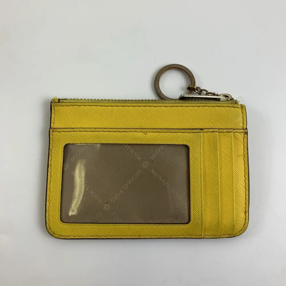 Michael Kors Jet Set Travel Saffiano Leather Coin‎ Pouch Yellow Small Key Zip